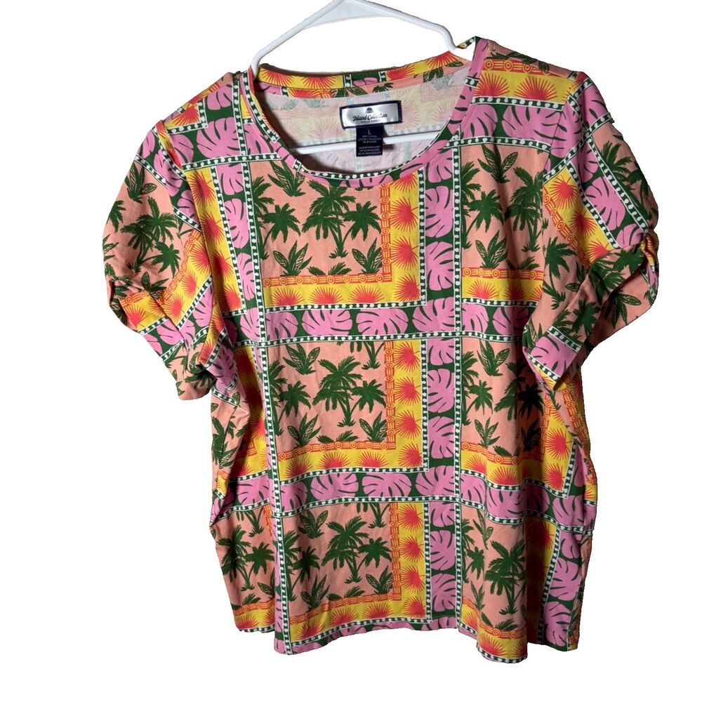 Island Collection Blouse Women's Large T-Shirt Short Sleeve Colorful Top Shirt